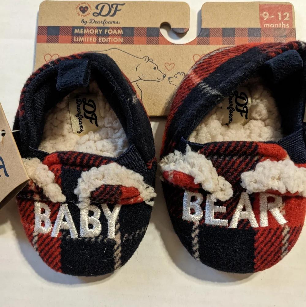 Brand New Dearfoams BABY BEAR Memory Foam Plaid Slippers Size 9-12 Months